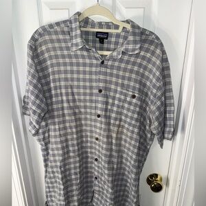 Patagonia Men's Blue and White Plaid Shirt